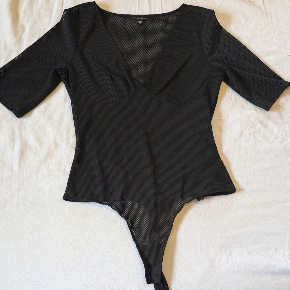 Sexy Black sheer Mesh V-Neck Bodysuit - Women Tops